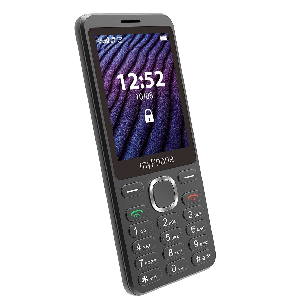 myPhone Maestro 2, telefon klawiszowy, kolorowy wyświetlacz, duży ekran 2,8", dual sim, latarka, bluetooth, pojemna bateria 1000 mAh, smukła obudowa, aparat, duże klawisze, radio, czarny