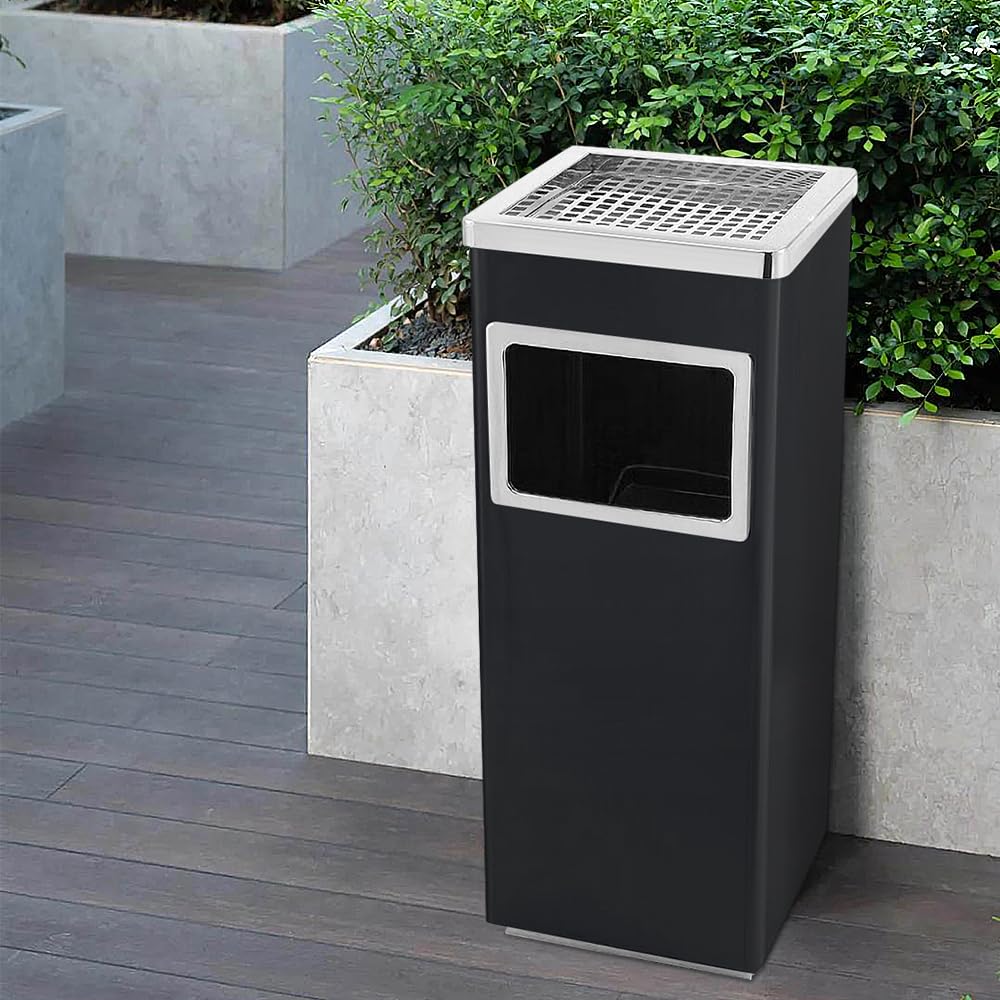 HUOLE Poubelle à Cendrier sur pied en acier inoxydable de qualité supérieure pour restaurant, jardin, pub, club, extérieur et intérieur-30 * 24 * 60cm 48L-noir (1PC)