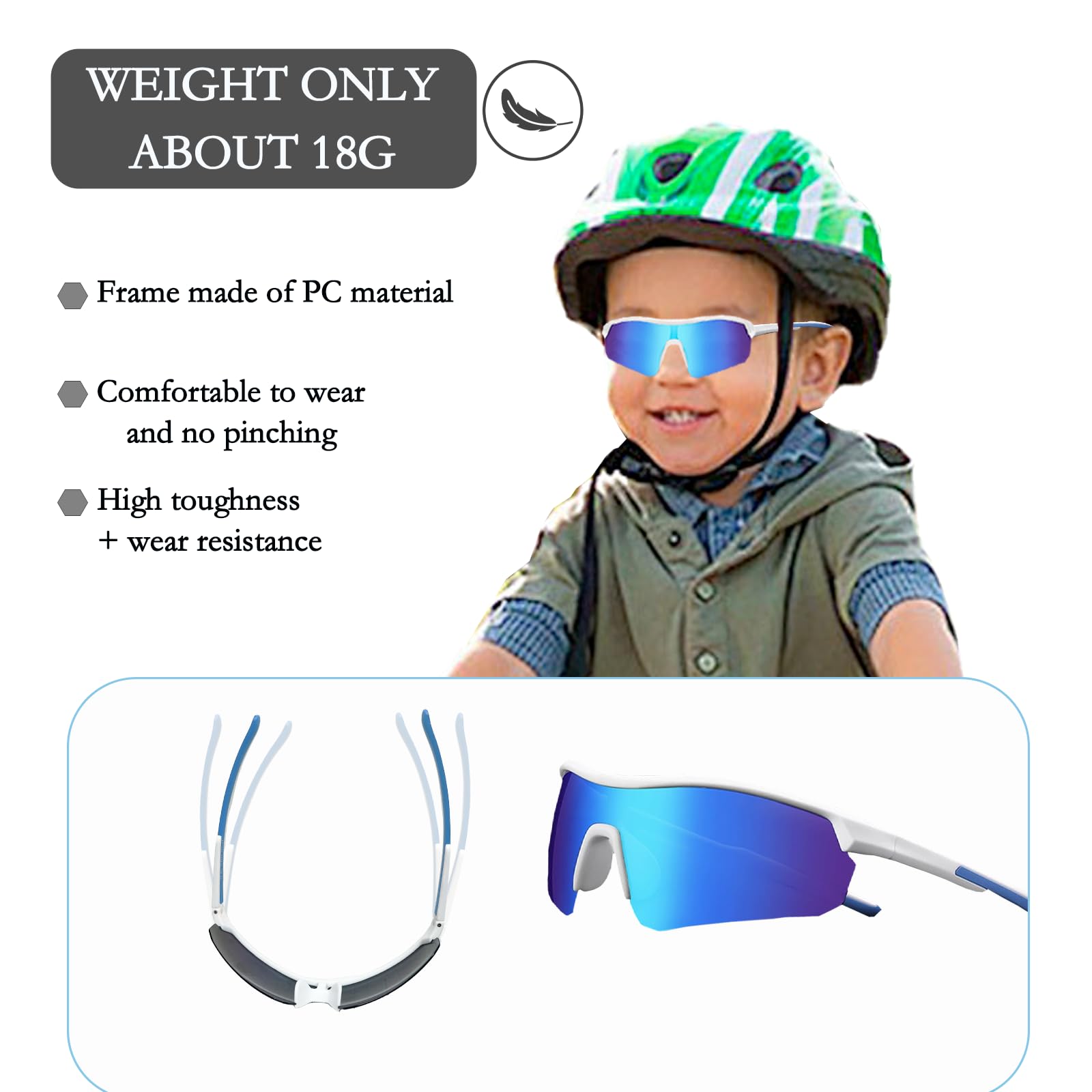 Okulary rowerowe dla dzieci ochrona UV400 dziecięce okulary przeciwsłoneczne z noskami, lekkie spolaryzowane sportowe okulary przeciwsłoneczne rama TR90, dziewczyna chłopiec od 5-16 lat