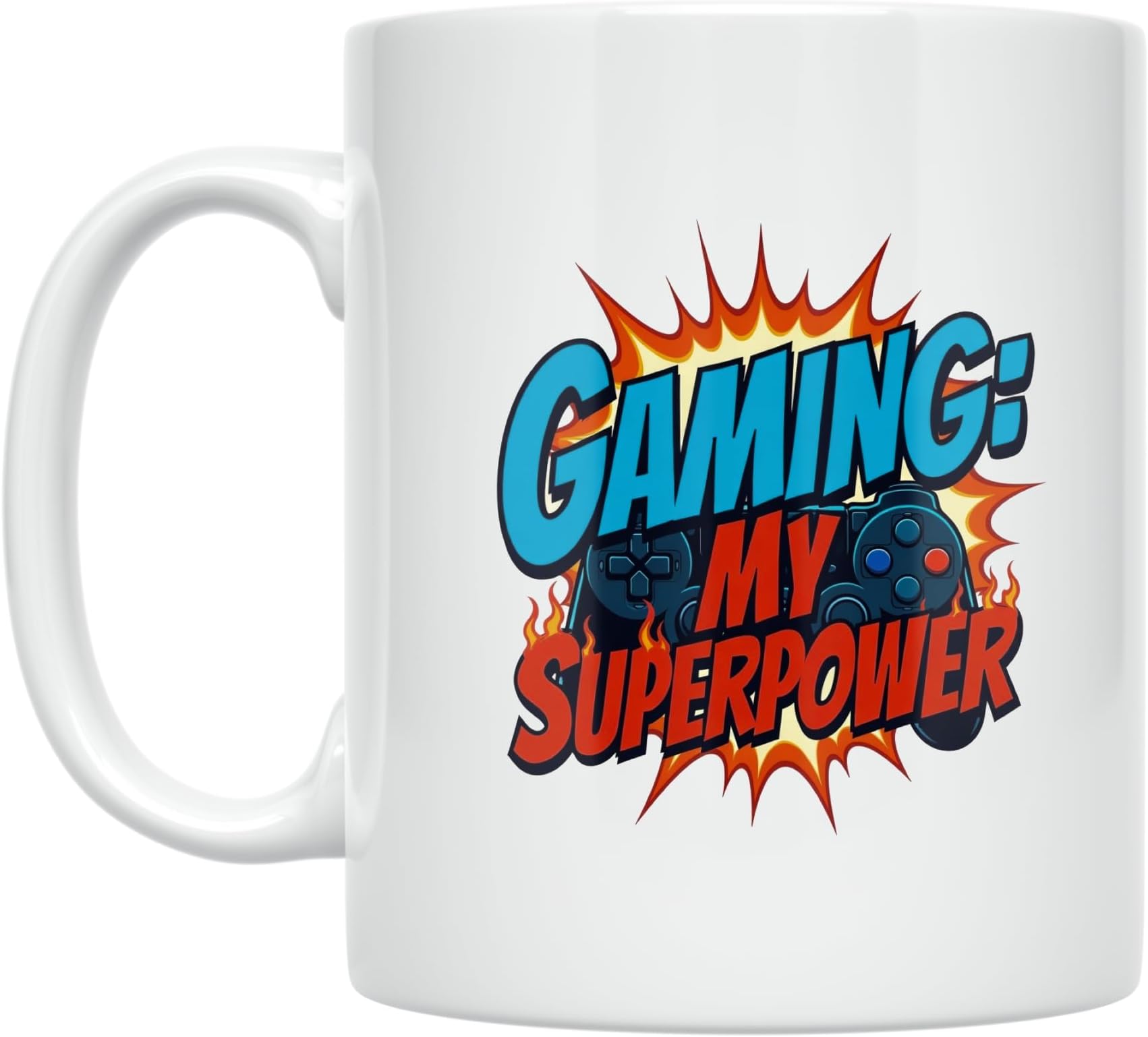 Gamer Coffee Mug - Gaming: My Superpower Design - 11 oz White Ceramic - Comic Burst Style