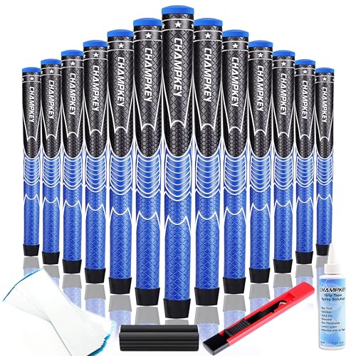 CHAMPKEY Comfortable Polyurethane Golf Grips 13 Pack - Multi Texture Control Golf Club Grips - Come with Full Repair KitsBlueMidsize