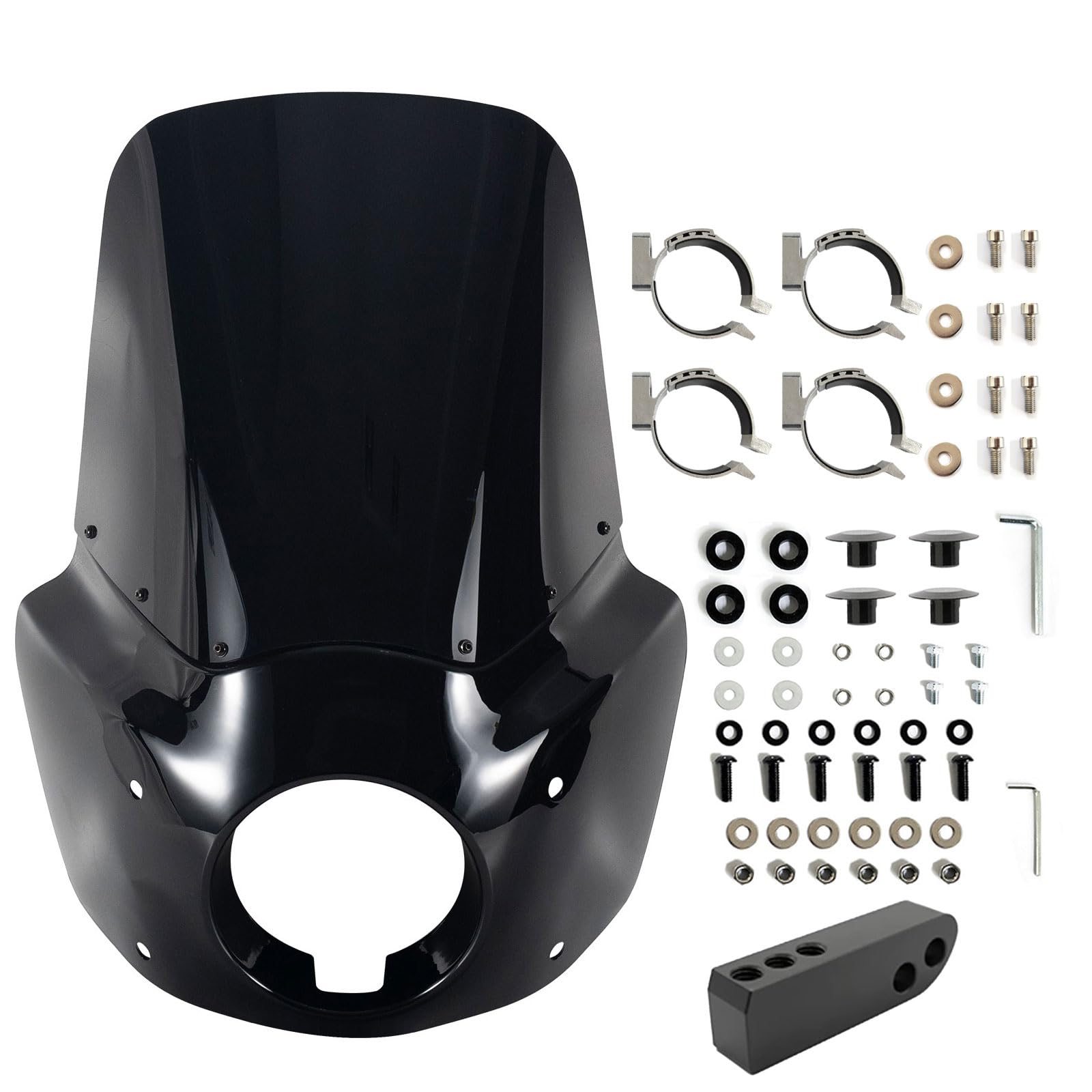 FATECIM Motorcycle 5.75" Headlight Fairing Cover with 15" Dark Smoke Windshield & 42-50mm Mounting Kit For Harley 2006-2017 Dyna Low Rider Softail Street Bob Super Glide