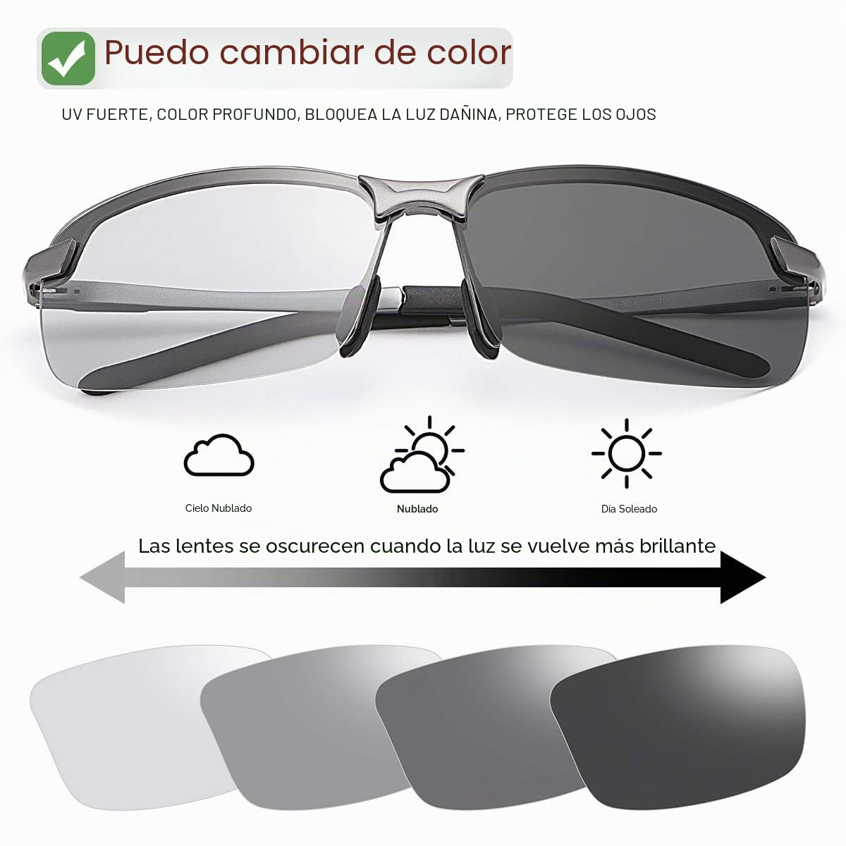MIRYEA Gafas de Sol Hombre Deportivas Polarizadas Fotocromaticas Para Hombre y Mujer Conducción Ciclismo Moto Pesca Esqui Golf Deporte Al Aire Libre Rectangulares Protección UV