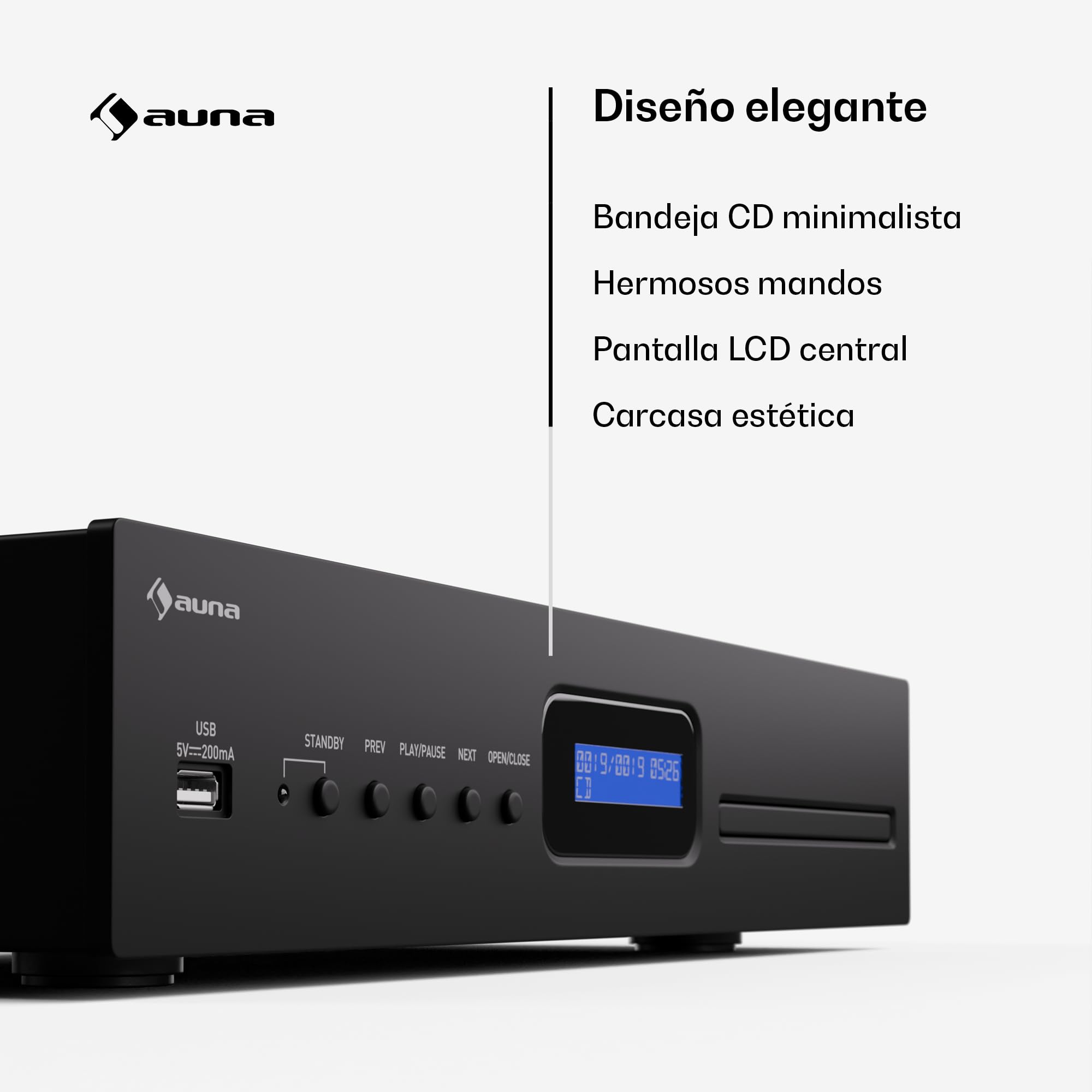 Auna Art22 Reproductor de CD Alta Fidelidad con Unidad de Ranura, Entrada USB, Reproducción CD-MP3, Mando a Distancia, Salidas Óptica & Coaxial – 130W – Negro