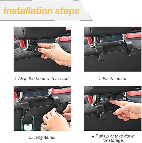 Miniatura 4 de Gancho para reposacabezas de asiento de automóvil, paquete de 4 organizadores de almacenamiento para bolsos, bolsos, bolsas de comestibles,