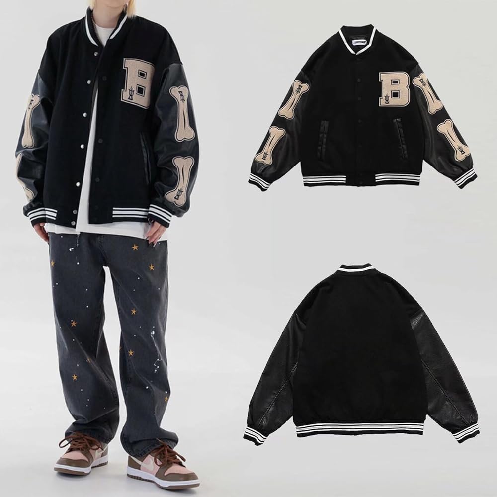 Men's Varsity Jacket College Jacket Stitched Leather Unisex