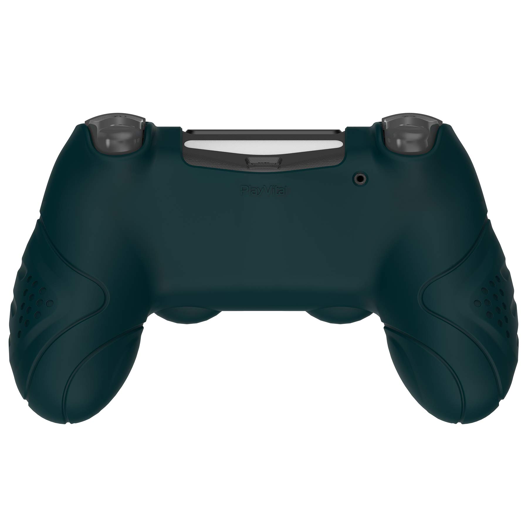 PlayVital Funda de Silicona para ps4/Slim/Pro Mando - Carcasa Protectora Suave y Antideslizante, Carcasa con 2 Tapas de Joystick, Diseño Ergonómico - Edición Guardian (Oscuro Verde)