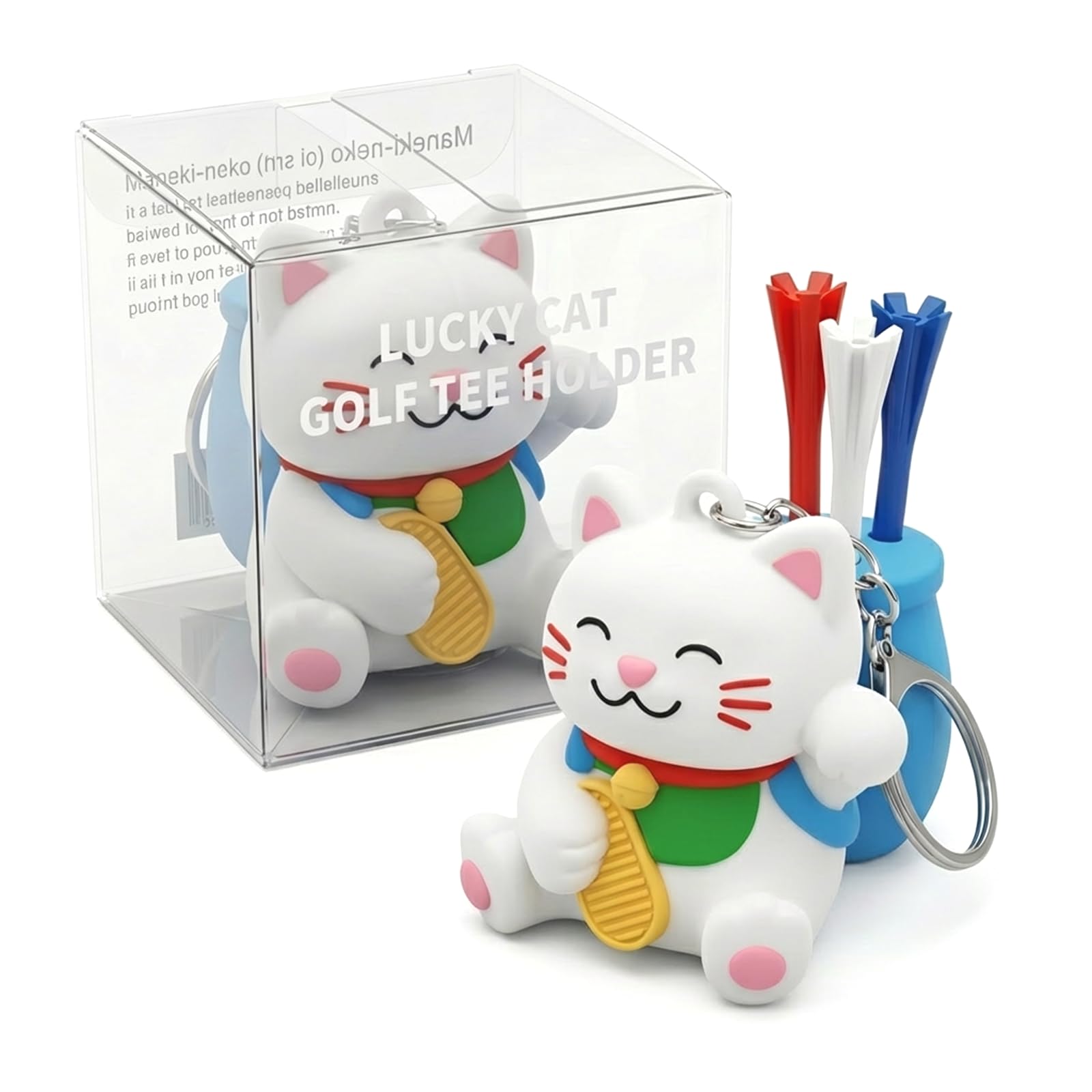 Tomerry Japanese Maneki Neko Golf Tee Holder - Lucky Cat Bag Charm & Golf Accessory - Novelty Golf Gifts for Men & Women - Funny Stocking Fillers & Prize for Golfers