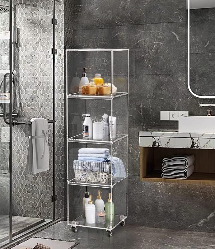 ONELUX 5-Tier Acrylic Corner Shelves Square Display Rack, Multipurpose Shelving Unit On Wheels(2301)