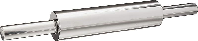 Stainless Steel Rolling Pin With Handles, 18" x 2.6" x 2.8" Roller | Easily Roll & Flatten Dough For Baking | Nylon Bearings For Smooth Rolling | Durable & Sleek Stainless Steel Rolling Pin