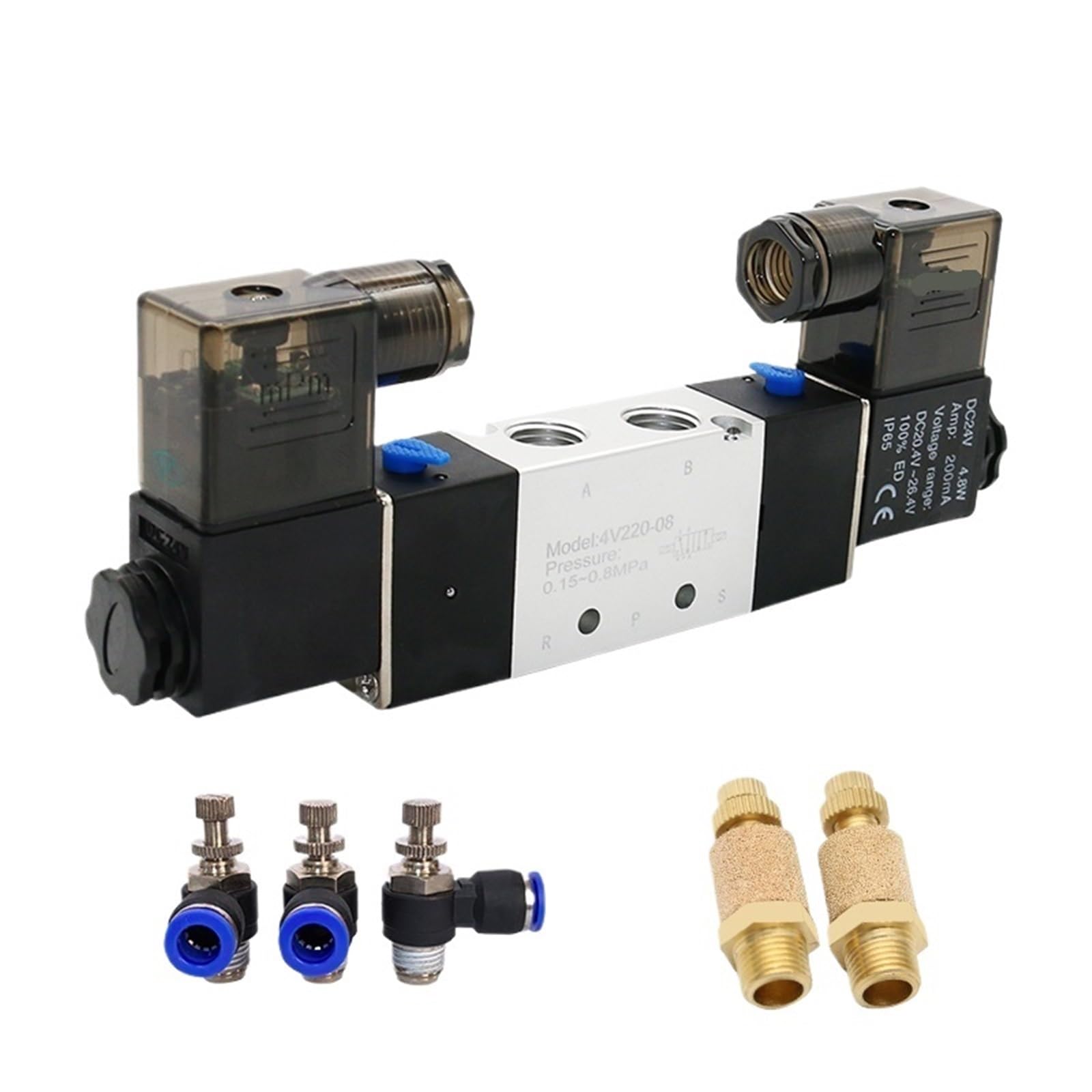 Électrovanne pneumatique 5 voies en alliage durable pour automatisme 24V