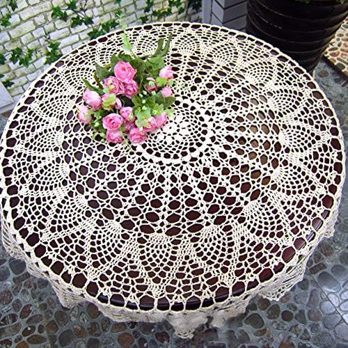Oriental riverkit Tablecloth White Round Lace Crochet Table Mat Cotton Boho Lace Table Cover for Furniture Tabletop Decor 80cm