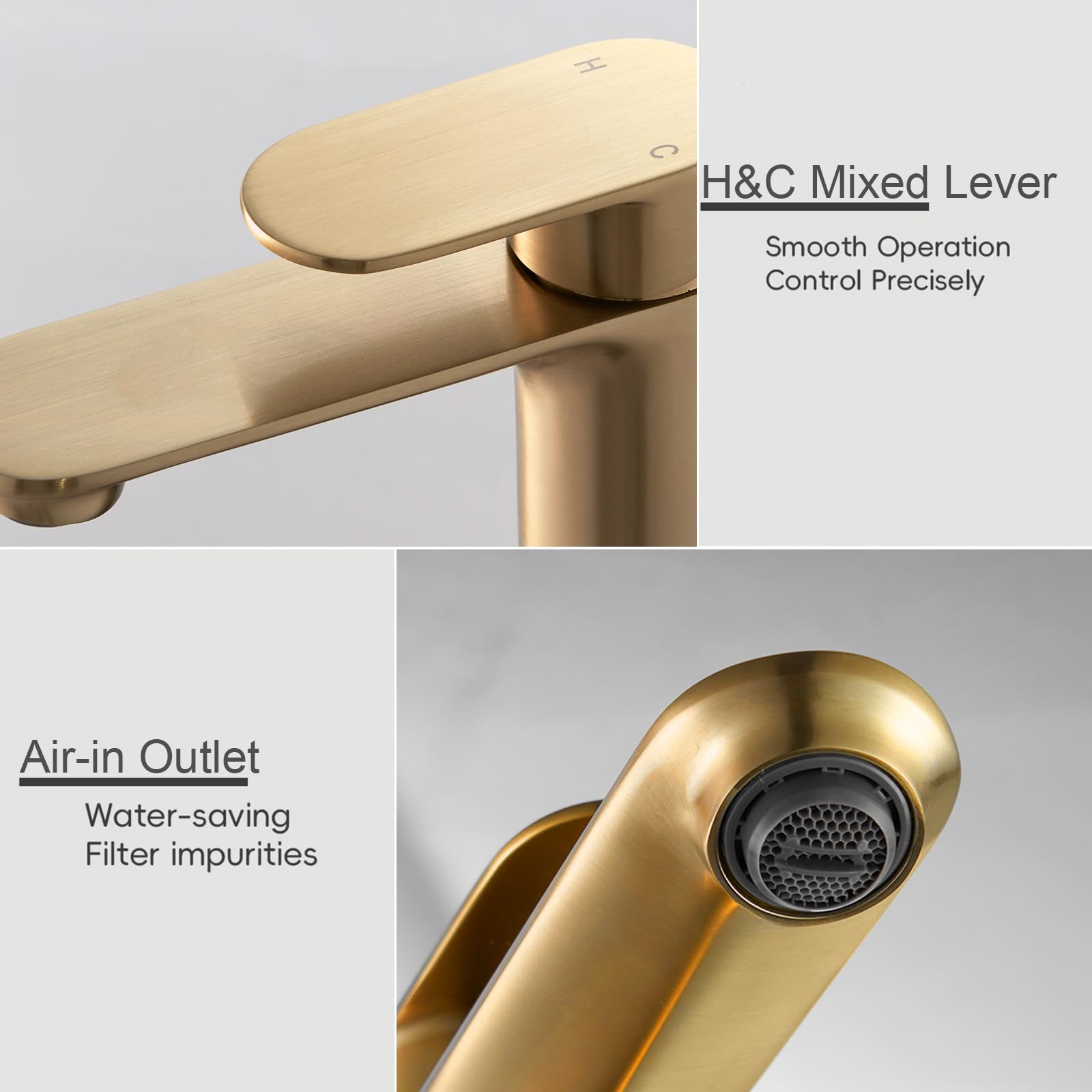 Badarmaturen mit Ablaufgarnitur, BATHWEST Waschtischarmatur mit Pop-Up-Ablaufgarnitur, moderner Monoblock-Einhebel-Messing-Waschtischarmatur, Mischbatterie mit Waschbeckenstöpsel 072GO (Gold)