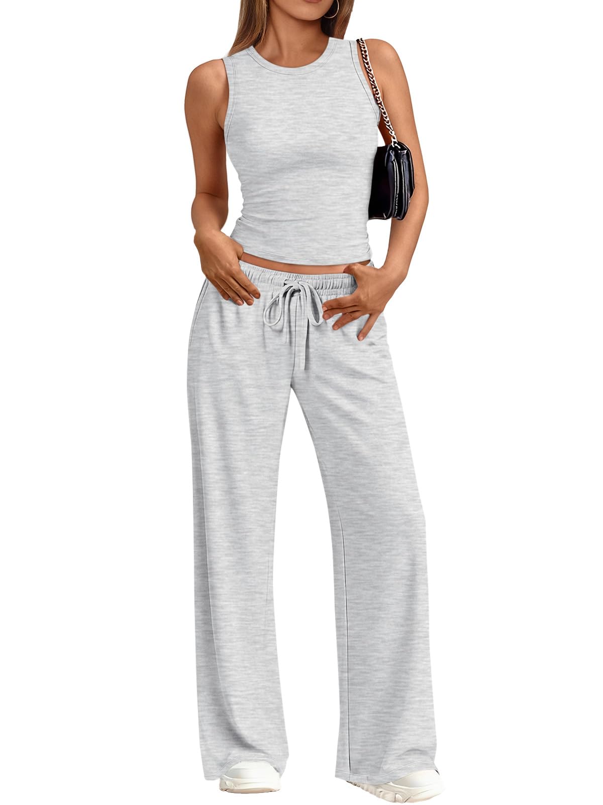 Trendy Queen Womens 2 Piece Summer Lounge Sets Butter Soft Tank Top High Waisted Wide Leg Pants with