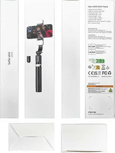 Miniatura 10 de Palo selfie con luz, trípode para selfie stick de 45 pulgadas con control remoto inalámbrico, trípode portátil para teléfono compatible con iPhone
