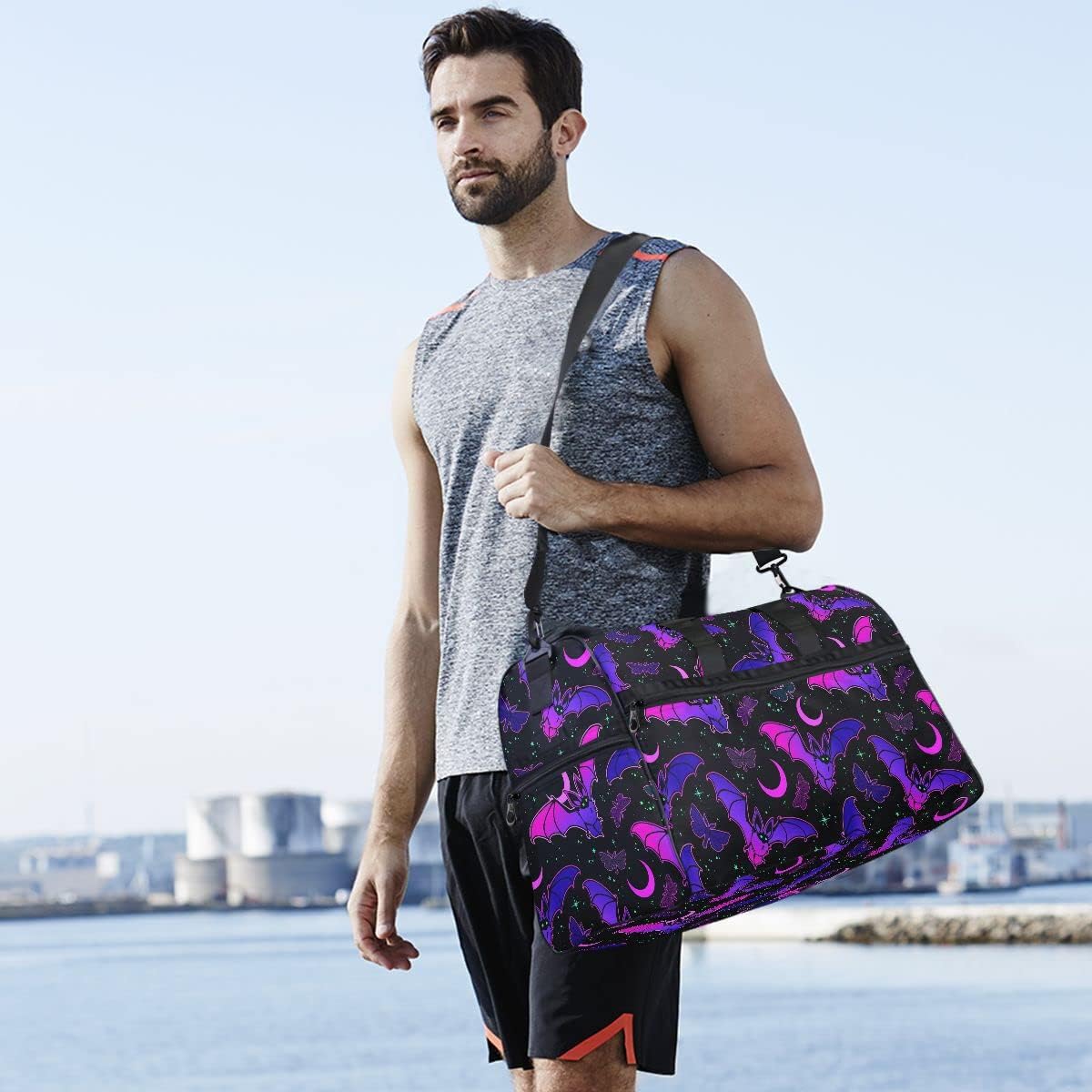 Travel Duffel Bags Purple Bat Gothic Sports Duffel Bag Gym Bag Travel Luggage Overnight Bags for Men Women Duffel Bags with Adjustable Strap for Traveling - Image 5