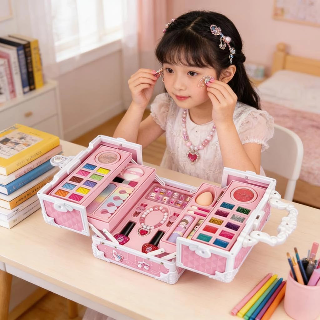 Collezione Trucchi per Bambini in ABS Sicuro per Ragazze con Vari Accessori da Gioco e sezioni stoccaggio Set Trucchi per Ragazze