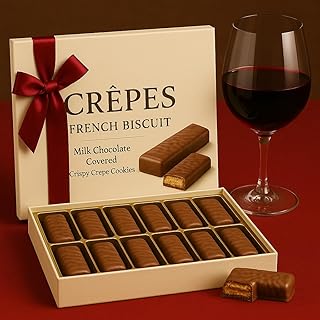 Luxury Crepes French Biscuit Gift Box, Milk Chocolate Covered Crispy Crepe Cookies – European Gourmet Chocolate Biscuits in Elegant Gift Packaging, 19.36 oz – Holiday Treat & Christmas Gift Box.Package May Vary