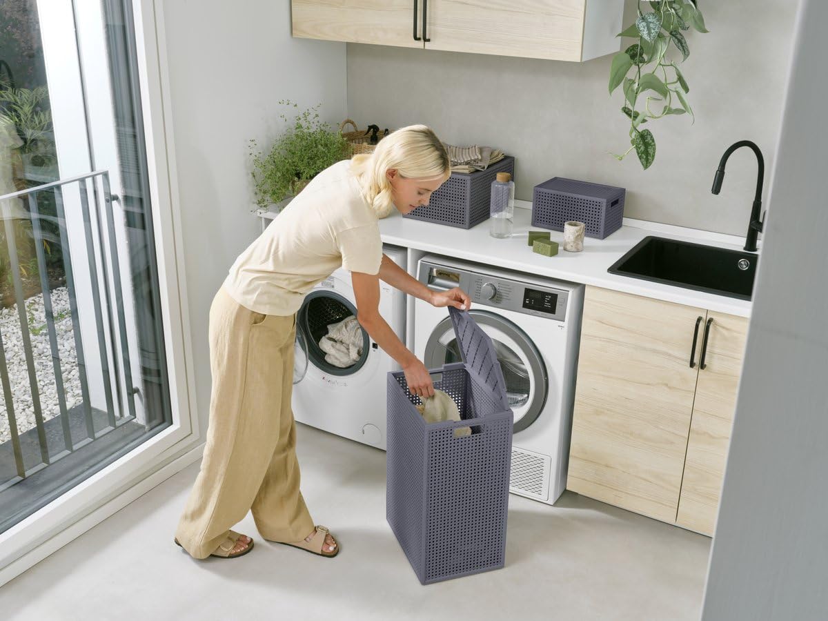Curver Kaya Wäschekorb mit Deckel – 2er-Set – je 60 Liter – 38×29×58,5 cm – Anthrazit – Kunststoff – mit Belüftung