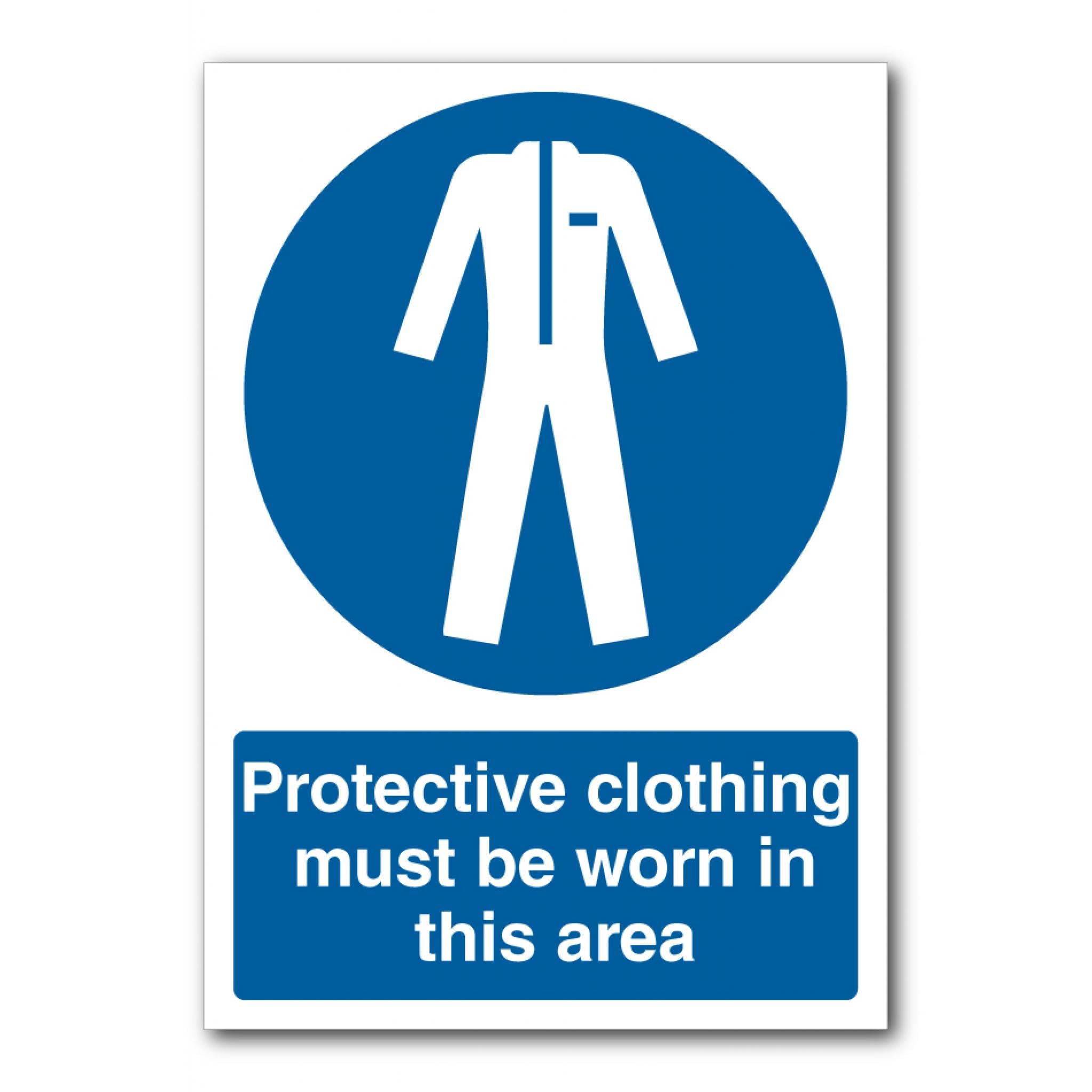 Protective Clothing Must Be Worn In This Area Sign, 12x8 Metal Tin Sign, mandatory gear notice for chemical and hazard zones.