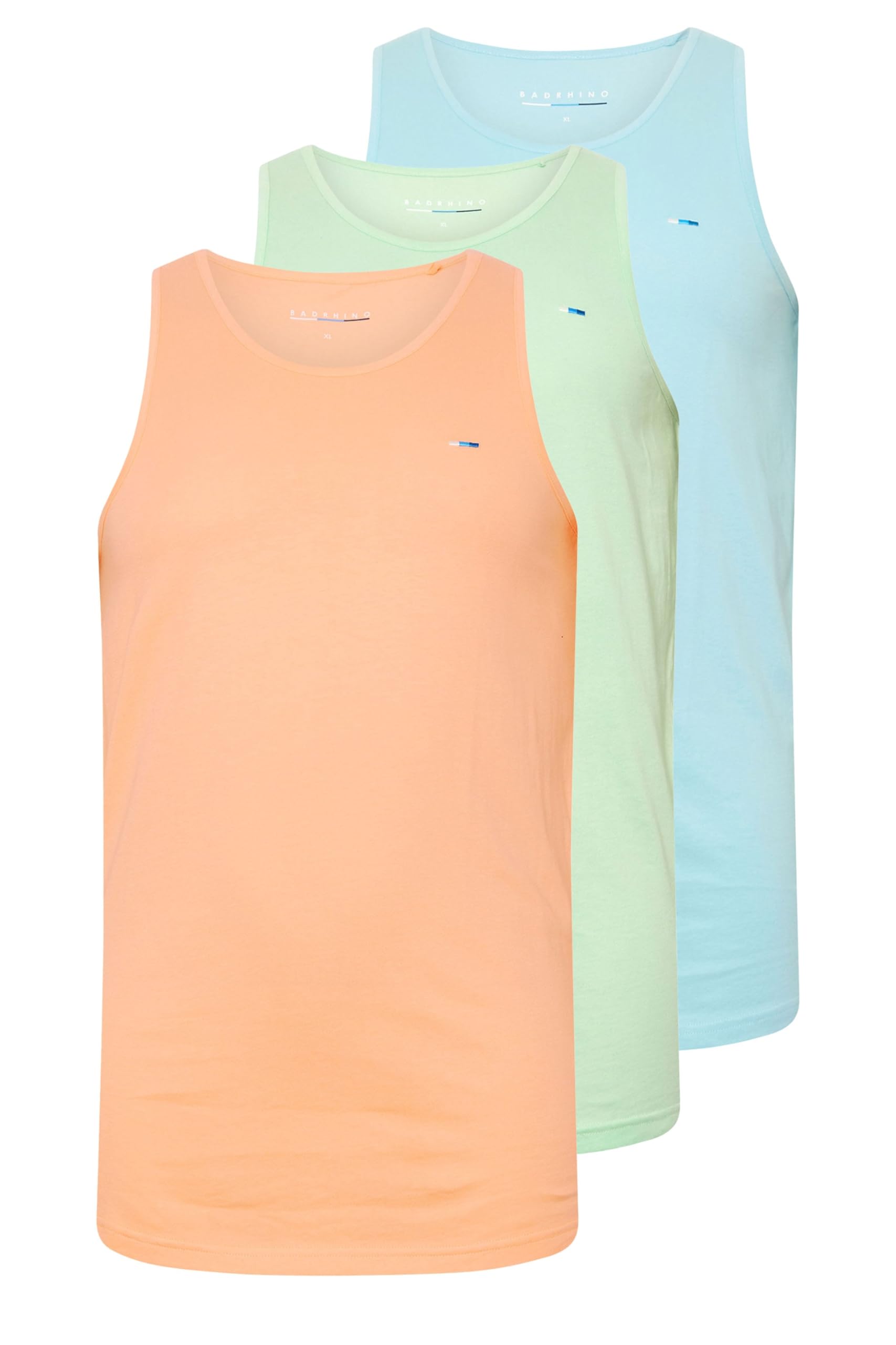 BadRhino Mens 3 Pack Vests - Cotton - Crew Neck - Sleeveless - Light Blue - XXXL