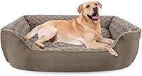 Vista 8 de JOEJOY - Cama rectangular para perro grande, mediano, pequeño, cachorro, sofá cama ortopédico lavable, suave, transpirable, duradera, calmante, Beige