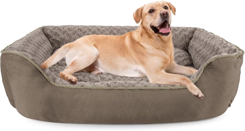 Cama Retangular para Cães JOEJOY com Laterais Elevadas, Reversível e Lavável, Marrom-Escuro