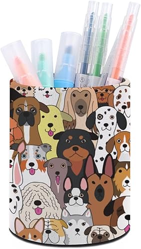 Lindo soporte para lápices de cuero con estampado de perro para niños, hombres, marido, diario, minimalista, moderno, organizador de escritorio,