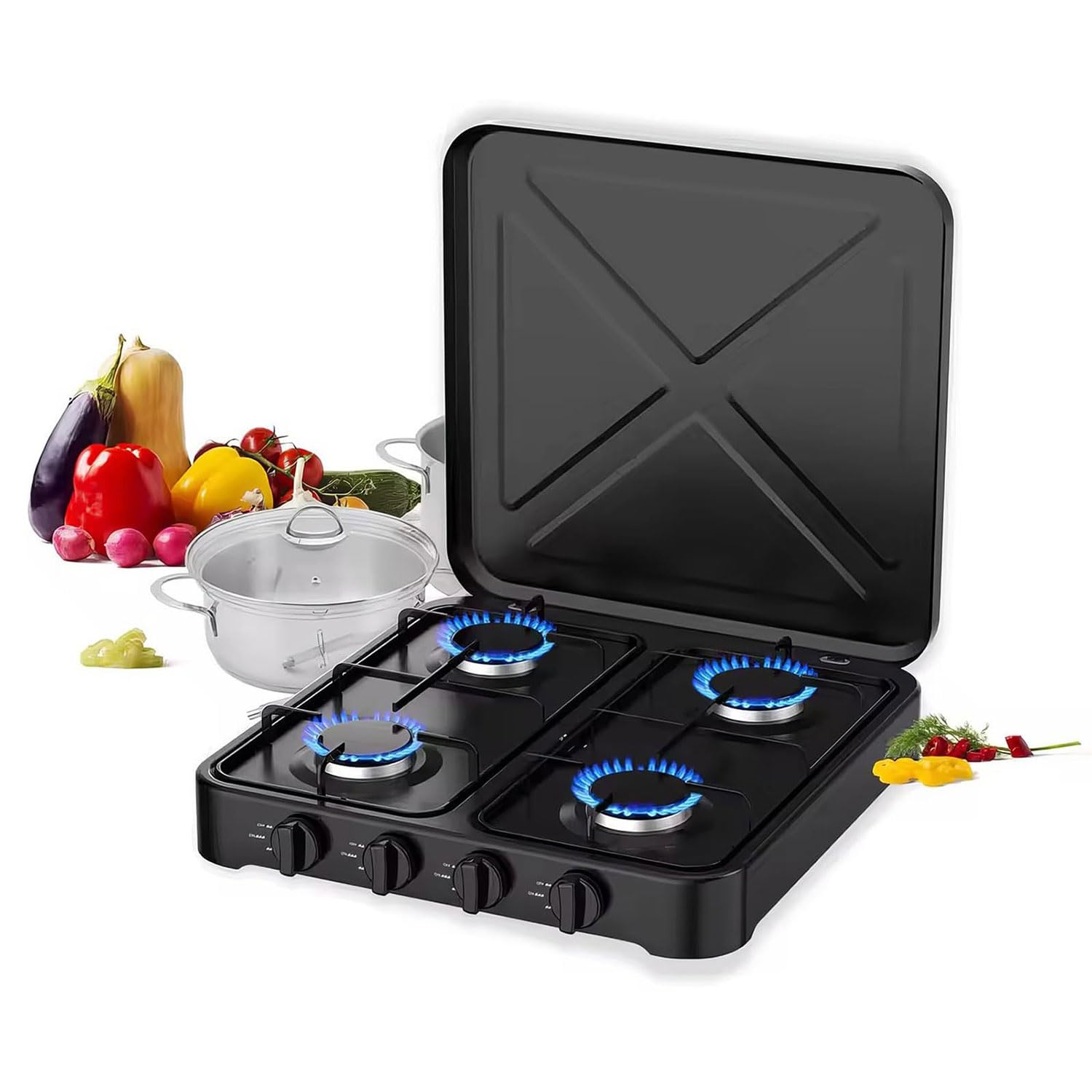 Réchaud de camping à gaz inox 5,4 kW 4 brûleurs table