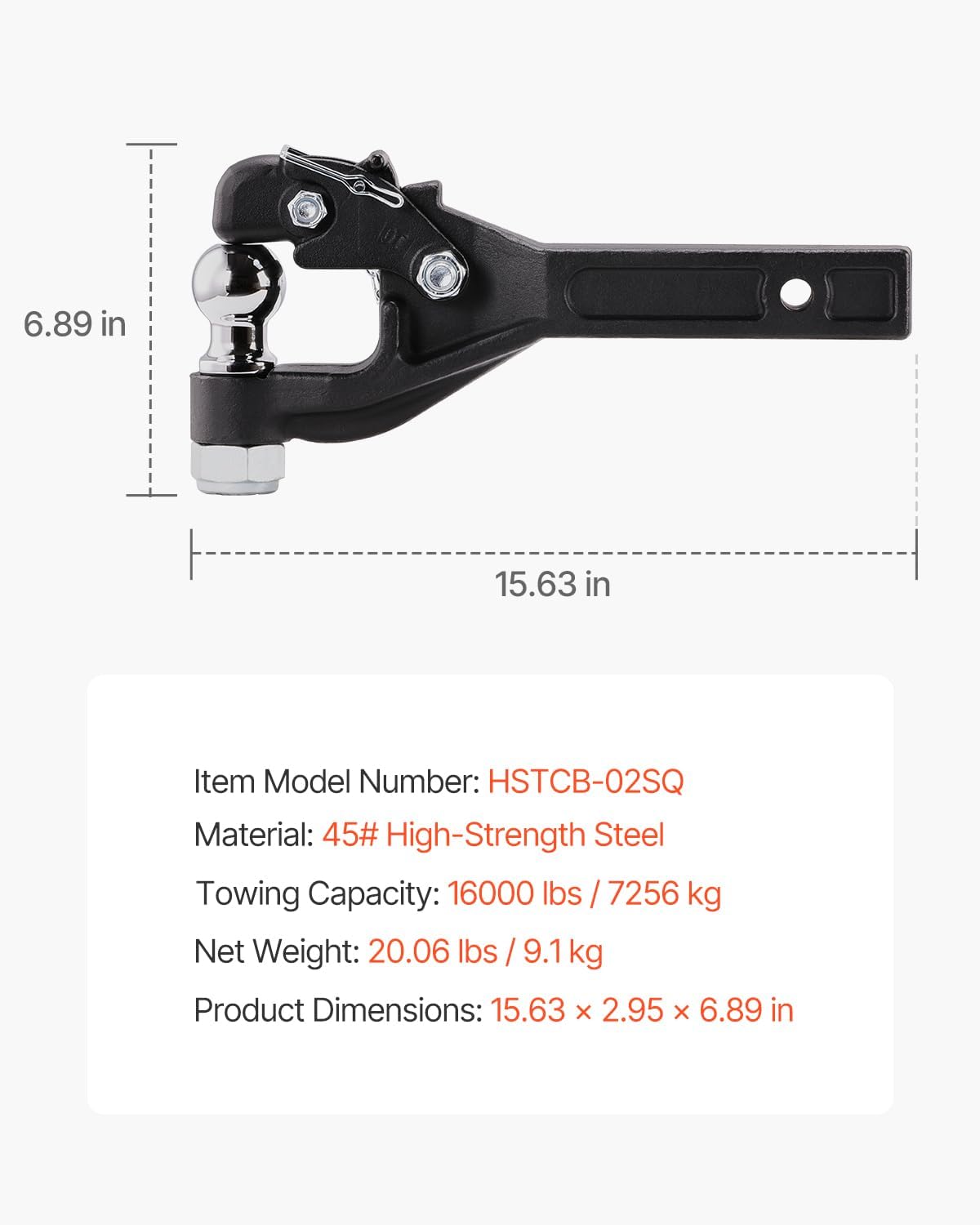 Happybuy Pintle Hook, 16,000 lbs Towing Capacity, Compatible with 2-Inch Military Receiver Hitch, Includes 2-Inch Hitch Ball, Fits 2.5 to 3-Inch Lunette Ring, Black Powder Coat Finish