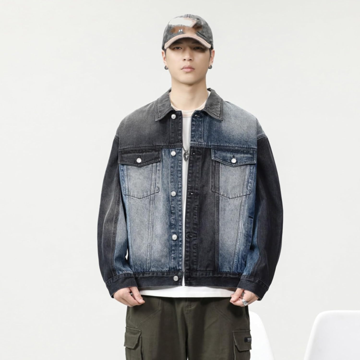 Japanese Spring and Autumn Denim Jacket for Men, American Loose Casual Youth Workwear Jacket