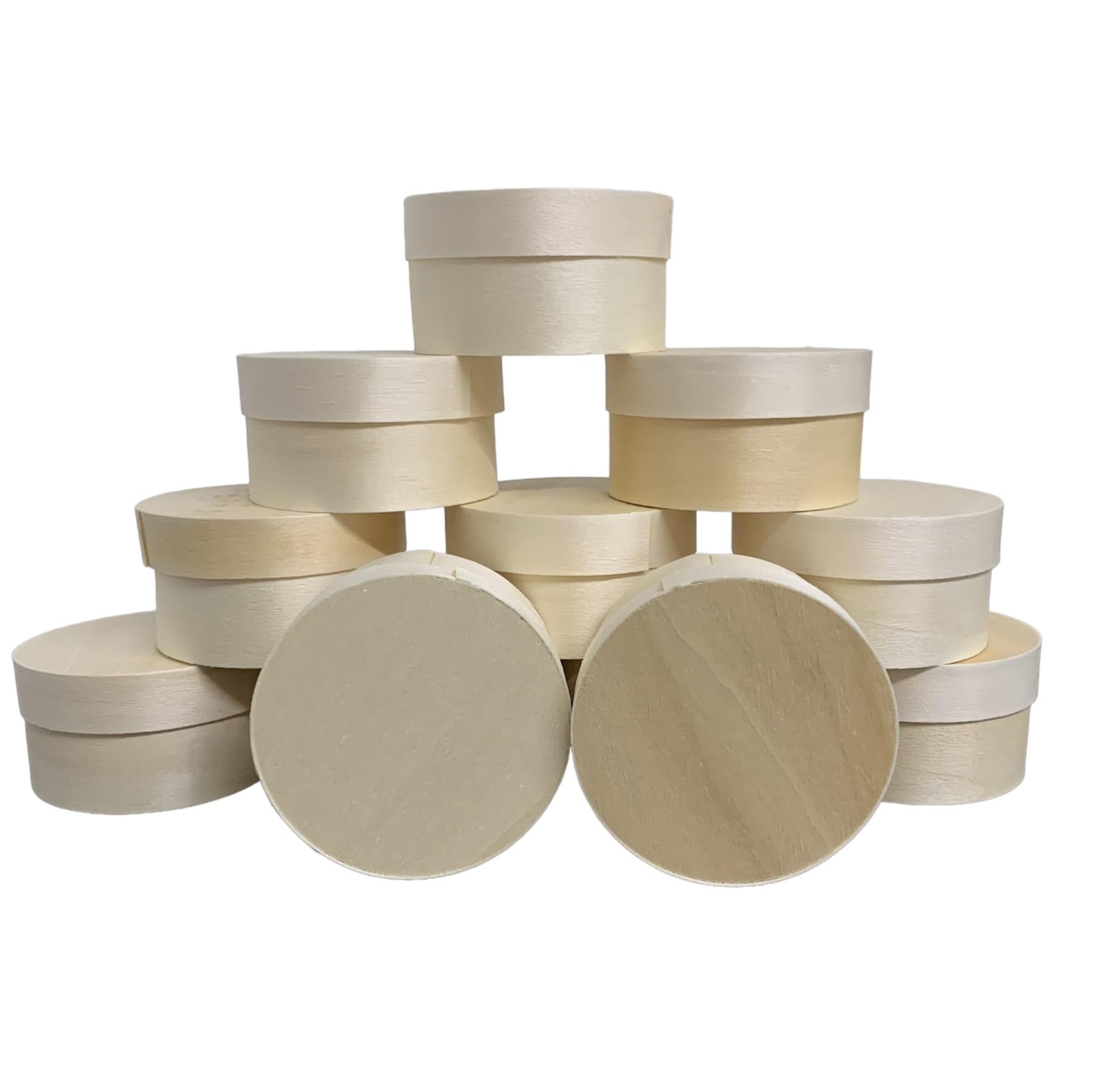 Cheese and Yogurt Making Medium Wooden Cheese Boxes - Set of 12 | 91mm x 51mm | Chocolates, Soaps, Toiletries & Gift Packaging | Plain Round Boxes for Labelling & Craft Use