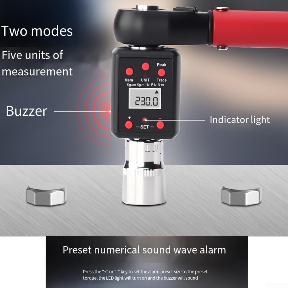Robuster digitaler Drehmomentadapter, 1/4 3/8 1/2 3/4 Zoll Drehmomentbereich 0 3 bis 6600 Nm, Dual-Unit Display Ft Lb und Nm, akustische Warnungen, LED-Anzeigen und energiesparende automatische