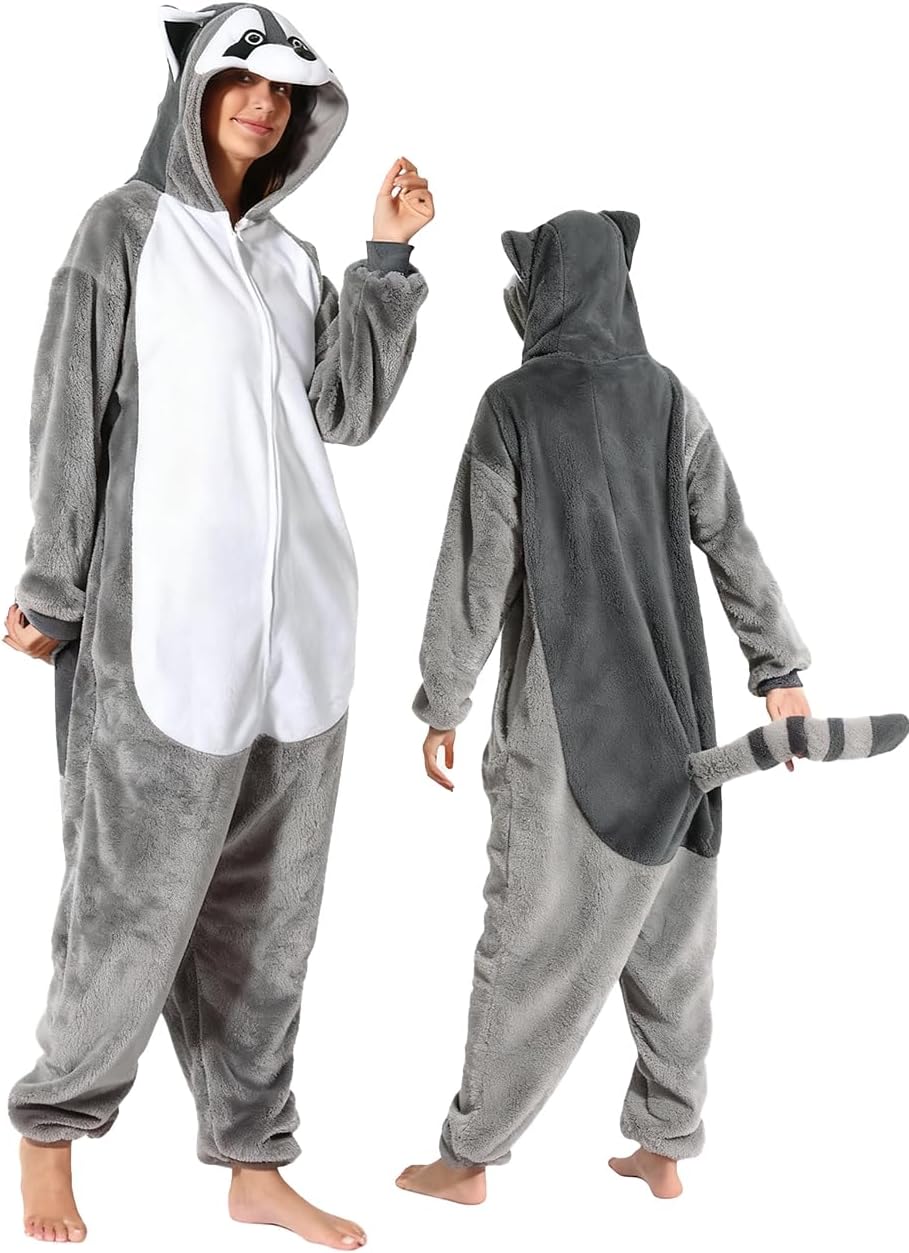 Adult Raccoon Lizard Crow Onesie Pajamas Halloween Christmas Cosplay Costume Women Men - Image 4