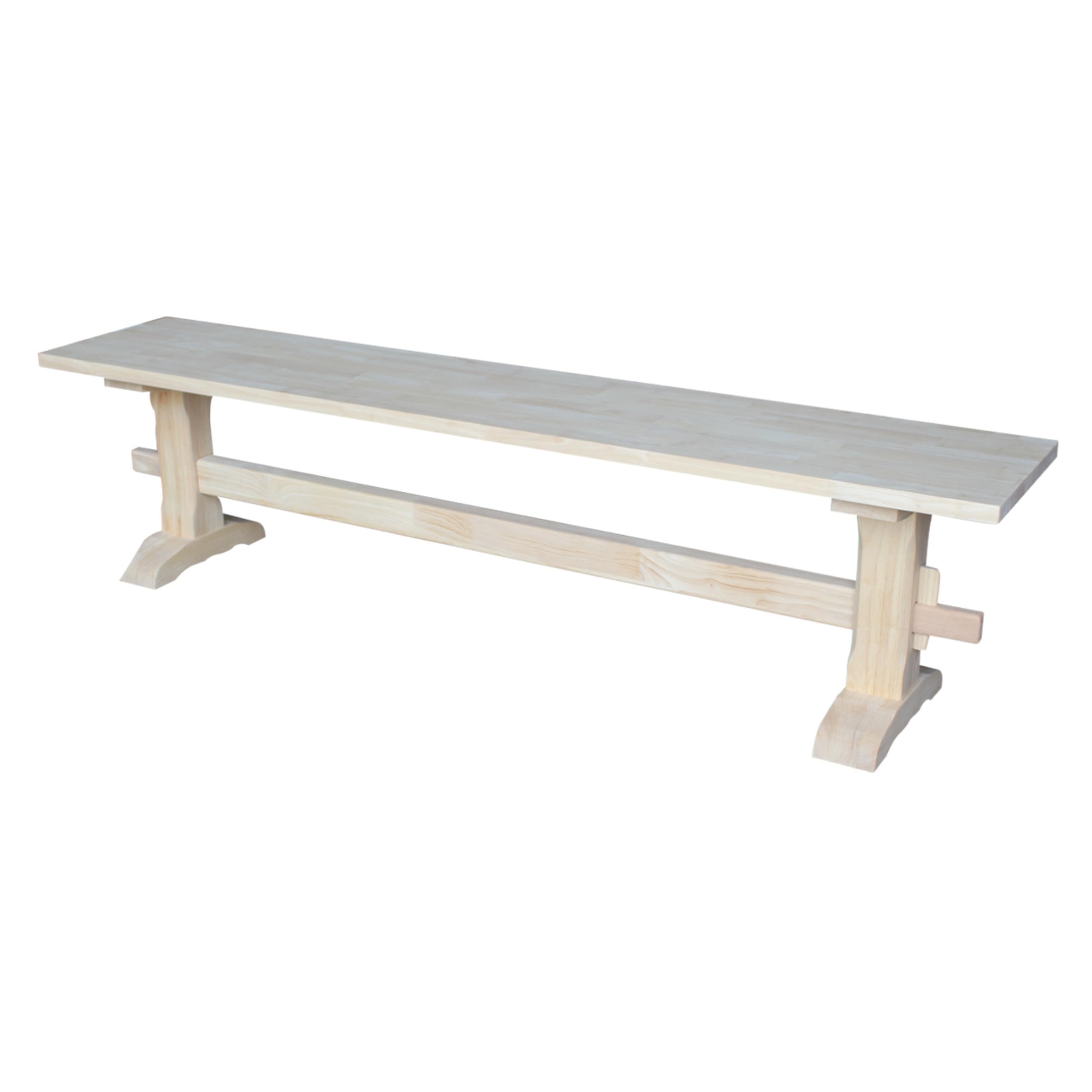 Solid Parawood Trestle Bench Unfinished 72", Kitchen/Dining Furniture, Sturdy & Reliable, Paint or Stain in Any Color, 450 lb Capacity, Entryway, Living Room, Family Room, Breakfast Nook, Unfinished