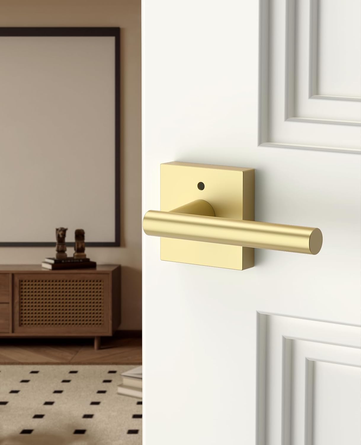 Asidrama 8 Pack Gold Privacy Door Handles, Door Lever with Door Knobs Indoor for Bedroom or Bathroom, Heavy Duty Door Handles Interior with Locks for Left Right Sided Doors