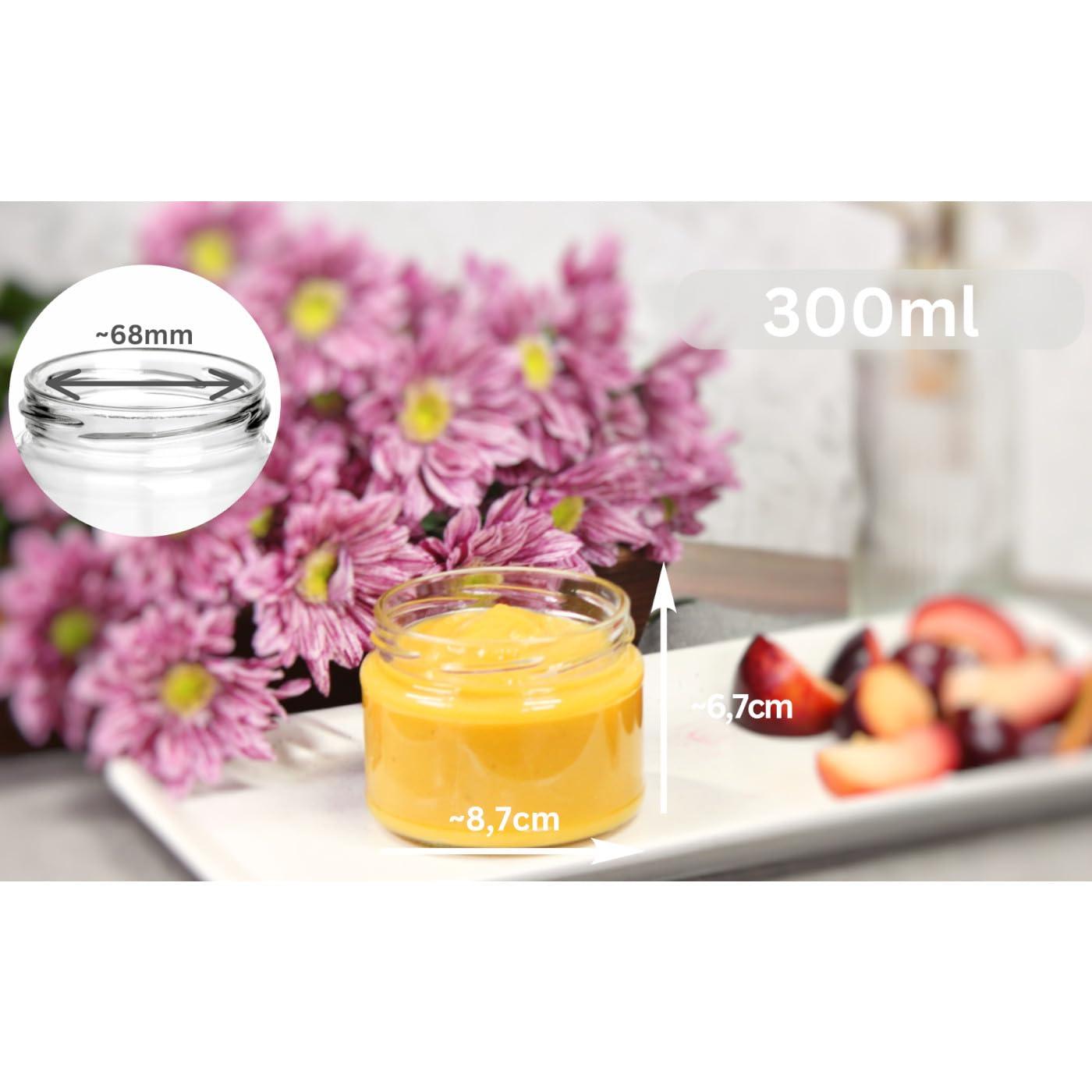 Lot De 24 Bocaux à Confiture Vides 500g - Couvercles à Visser - Motif Miel - Lave-vaisselle - Diamètre TO82mm