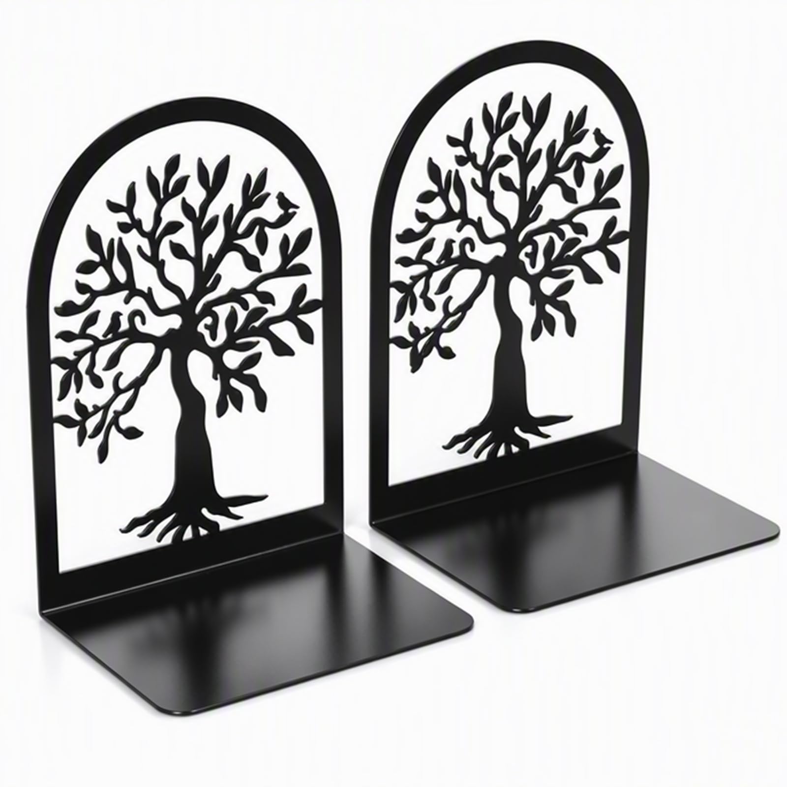 2PCS Metal Bookends, Tree Pattern Stopper for Home Office Shelves