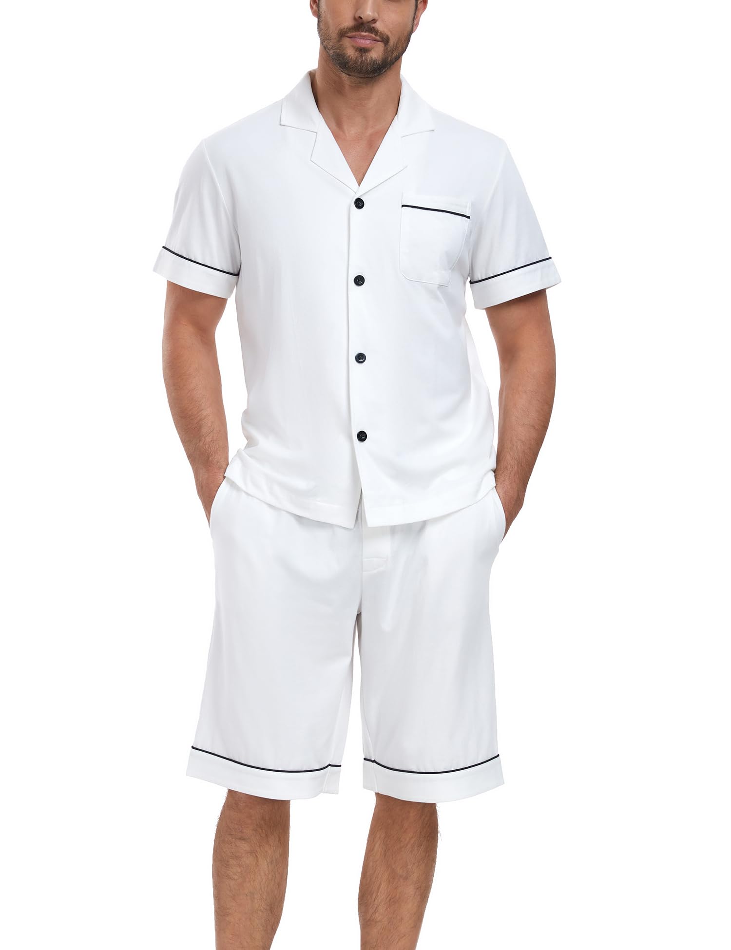 COLORFULLEAF Men's 100% Cotton Short Sleeve Pajama Set