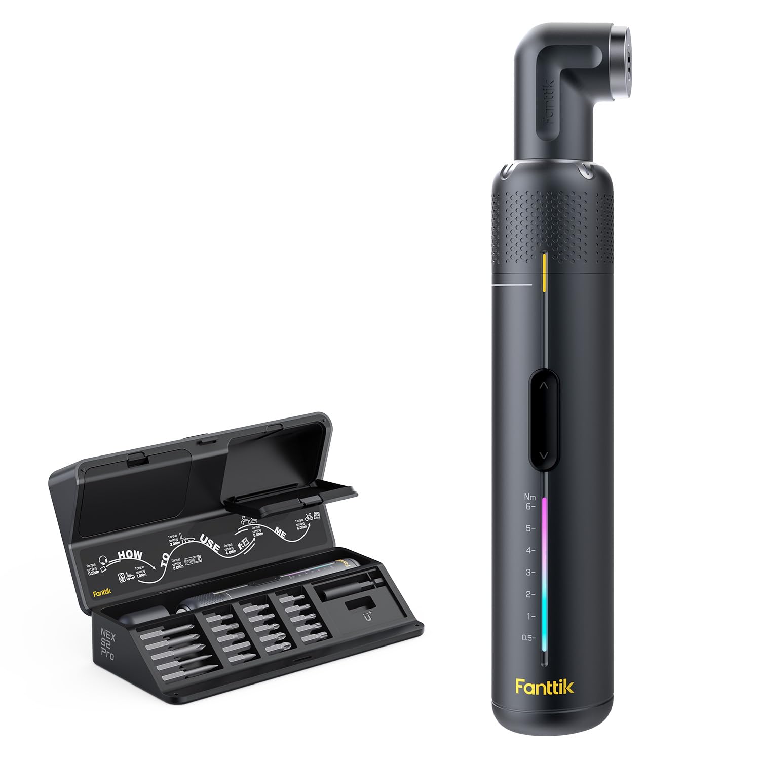 Fanttik S2 Pro 3,7V Elektroschrauber, Akku-Schrauberset, 7 Drehmoment (0,5 bis 6 Nm), 20 magnetische Bits, 1/4-Zoll-Sechskant-Aufnahme mit 90°-Adapter, geeignet für Möbel und Haushaltsreparaturen