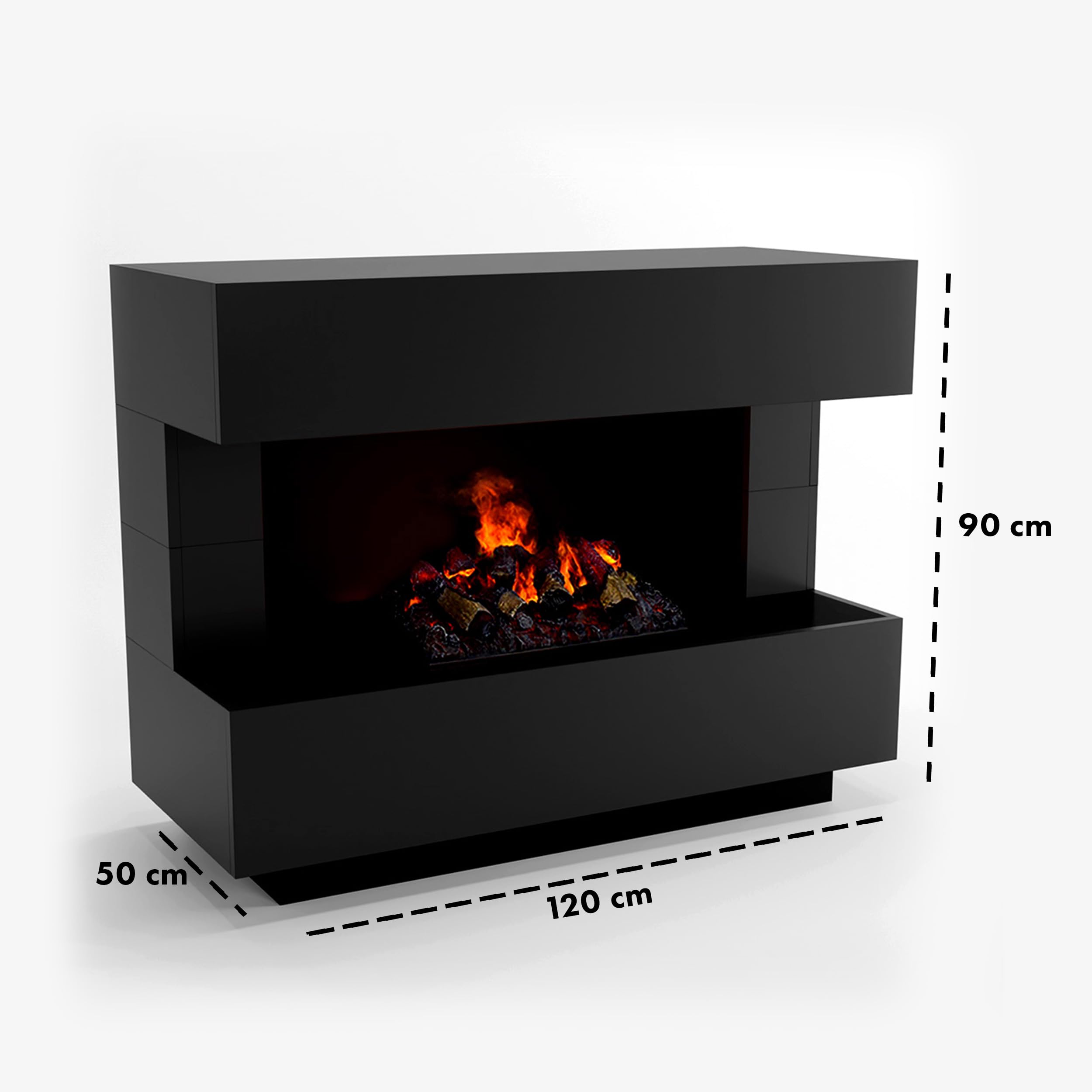 GLOW FIRE Kominek stojący na parę wodną KANT - Elektryczny kominek z realistycznym efektem płomieni LED 3D, trzaskiem, pilotem, 120x93x50 cm - Opti-Myst 500 z dekoracją drewnianą, Czarny