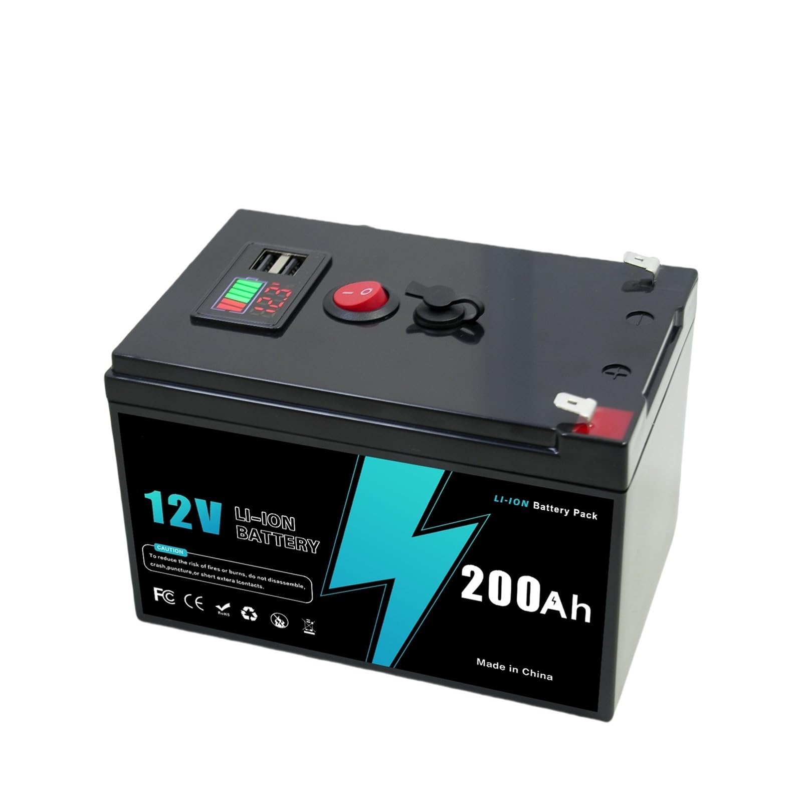 Batteria ricaricabile da 12 V Batteria al litio ferro fosfato da 200 Ah con BMS for applicazioni affidabili RVOff-Grid, marine e solari(12v 200Ah-charger)