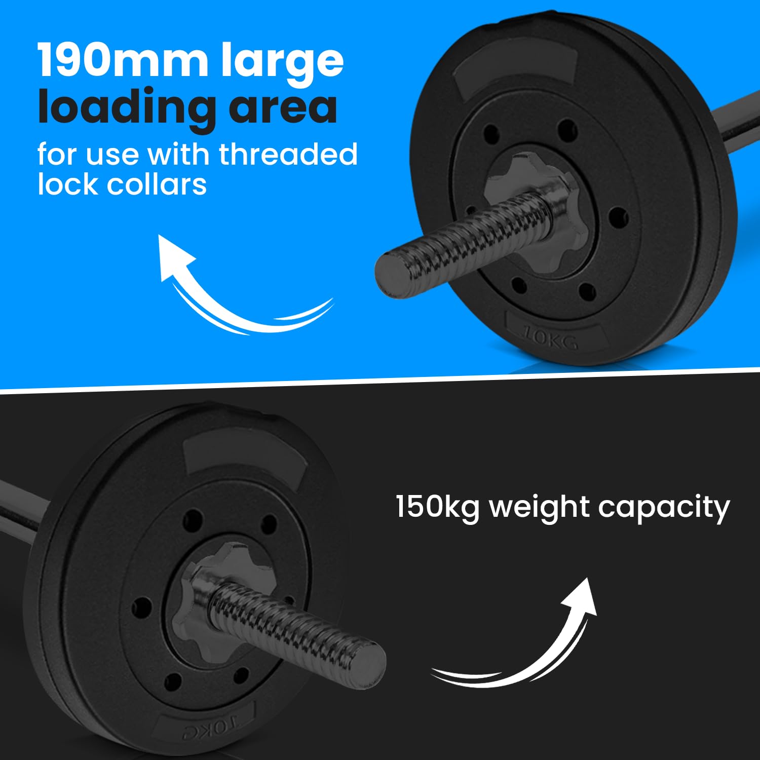 Schwarze Langhantelstange & Hantelscheiben Set Marcel 3.0, 26kg-60kg, 30mm Stahl, Zement Hantelscheiben, 120cm-200cm