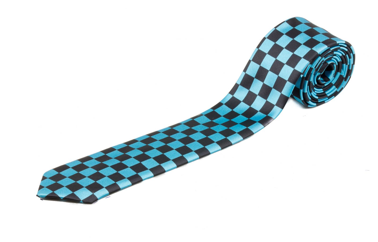 Mytoptrendz Men's Black And Turquoise Mytoptrendz® Trendy Skinny Tie - Blue And Black Checkered(Black And Turquoise)