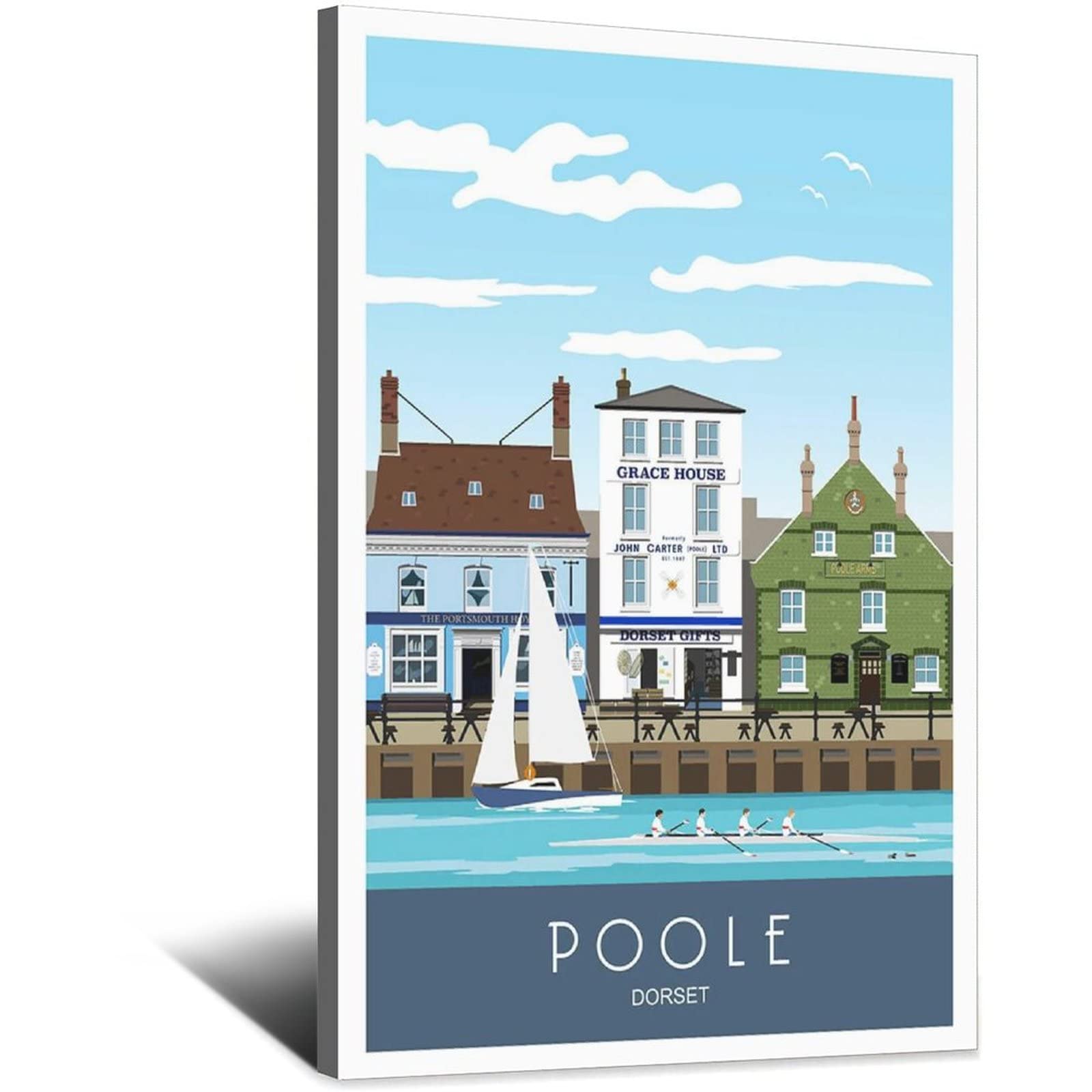 Uejd Frame-Style Vintage Poole Quay Harbour Dorset Travel Poster Decorative Posters Modern Bedroom Canvas Art Poster Picture Painting Posters Wall Decor Art Gift