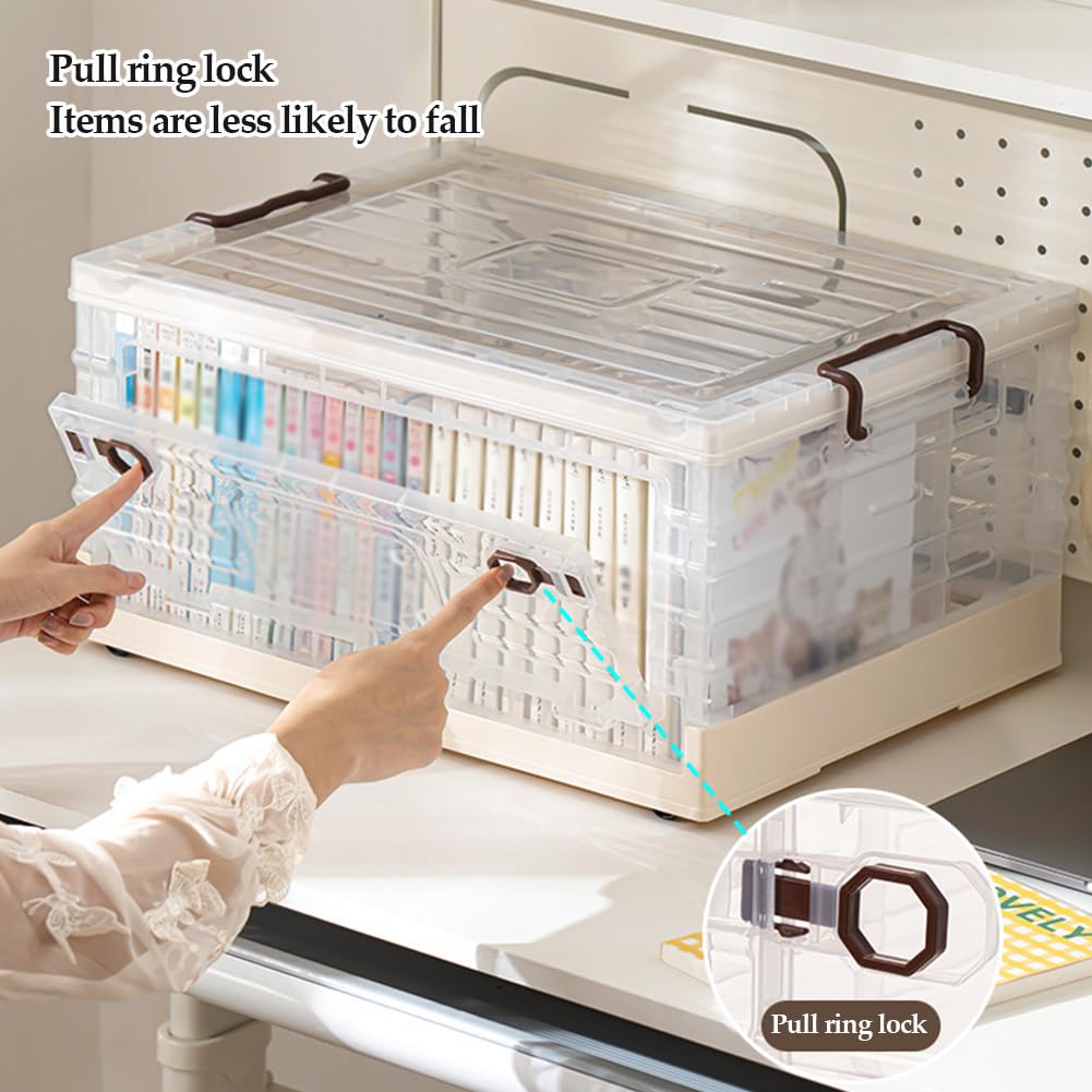 Cajas de Almacenamiento de plástico Grandes apilables con Tapa y Ruedas - Contenedores de Almacenamiento Plegables para Dormitorio, Sala de Estar y Cocina - Organizadores duraderos para una