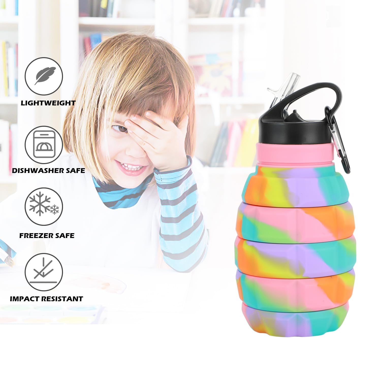 Botella de agua plegable de viaje de 29 onzas, botella de agua plegable de silicona reutilizable para gimnasio, camping, senderismo, escuela, oficina, portátil, a prueba de fugas, botella deportiva