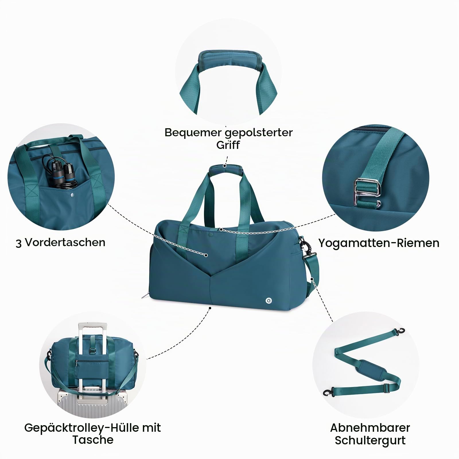 Ceneda Sporttaschen Klassische mit Schuhfach und Nassfach Tragbare Übernachtungs Wochenendtasche Reisetasche Yoga Tasche für Damen und Herren Gym Bag (Teal)