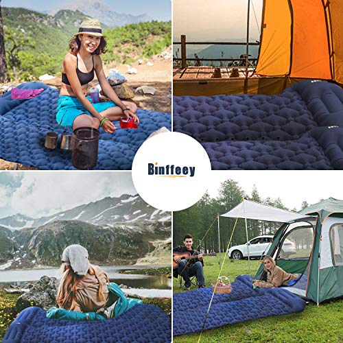 Binffeey Sleeping Pads for Backpacking - Two-Person Inflatable Lightweight Camping Pad Portable Air Sleeping Mat with Pillow for Camping Hiking Traveling