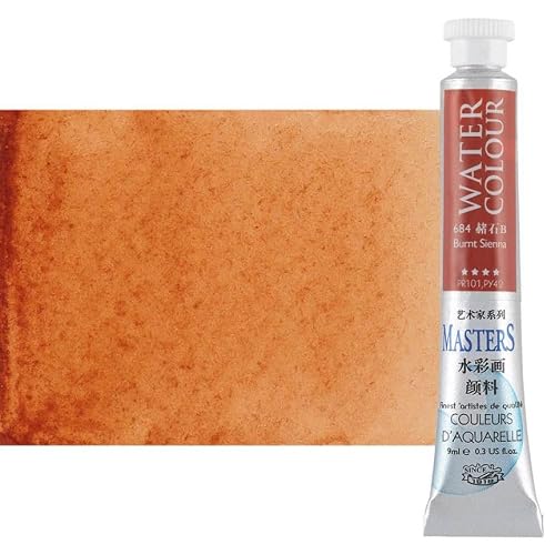 Marie's Masters Quality Watercolor Paint - Burnt Sienna, 9 mL - Concentrated Color, Pure Pigments, High Lightfastness Ratings